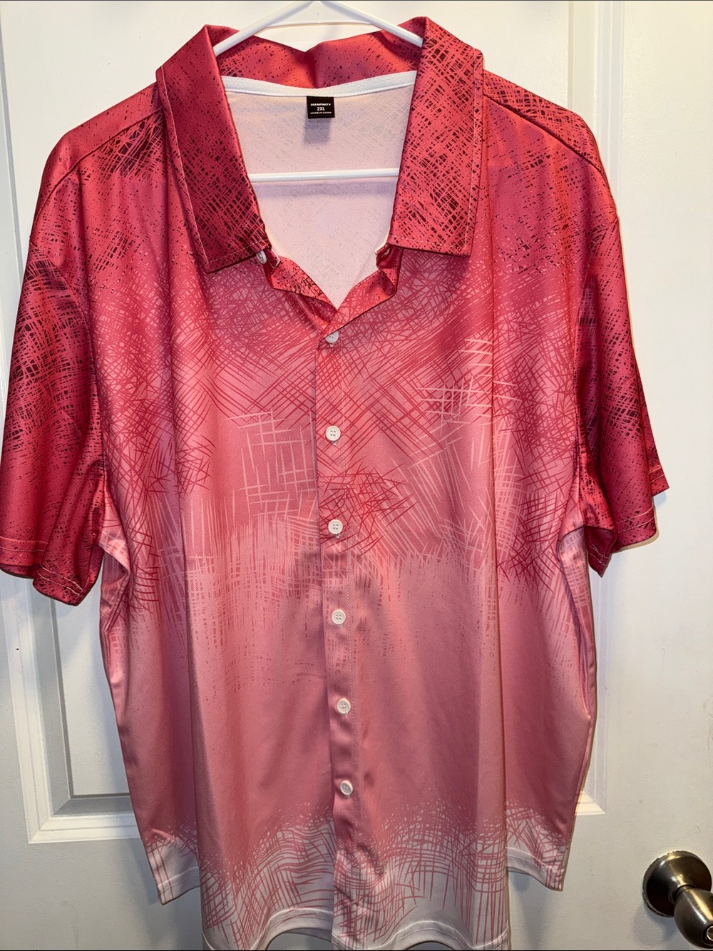 Men's Gradient Short-Sleeve Button-Down Shirt — Pink/Red